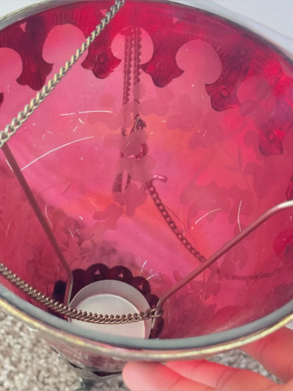 Irridescent Turkish Cut Glass Candle Pendant, Metal Framed Moroccan Lamp Lantern